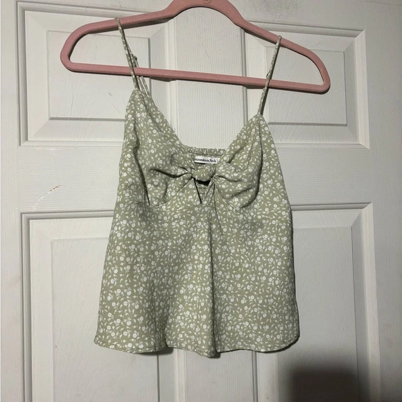 Abercrombie & Fitch White and Green Tie Front Camisole - Picture 2 of 4